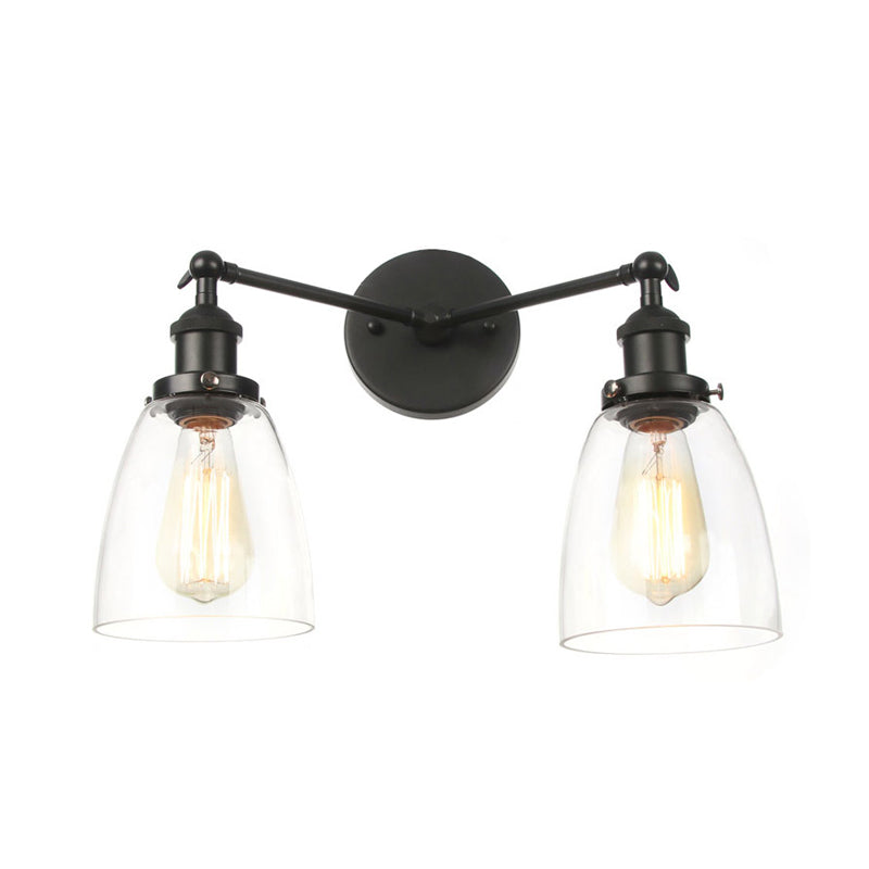 Frendorf | Tapered Clear Glass Wandlamp Industrieel 2 Lichten Binnen Sconces Verlichtingsarmatuur in Zwart/Bronze/Brass