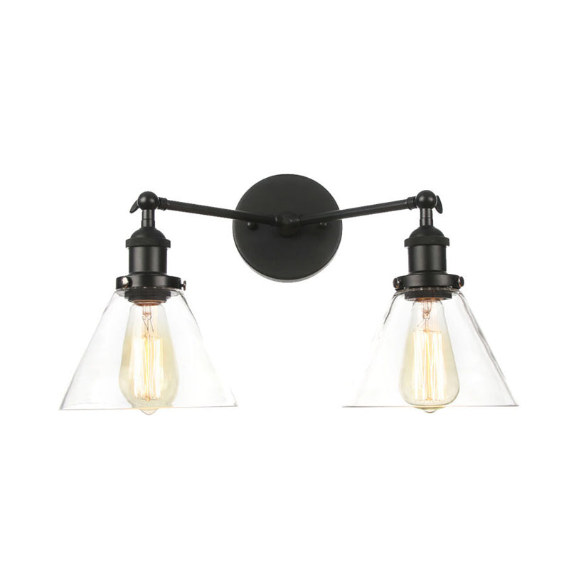 Frendorf | Klarer Glas konische Wandmontage Licht Vintage 2 Lichter Wohnzimmer Wandleuchten Leuchte in Schwarz/Messing/Bronze