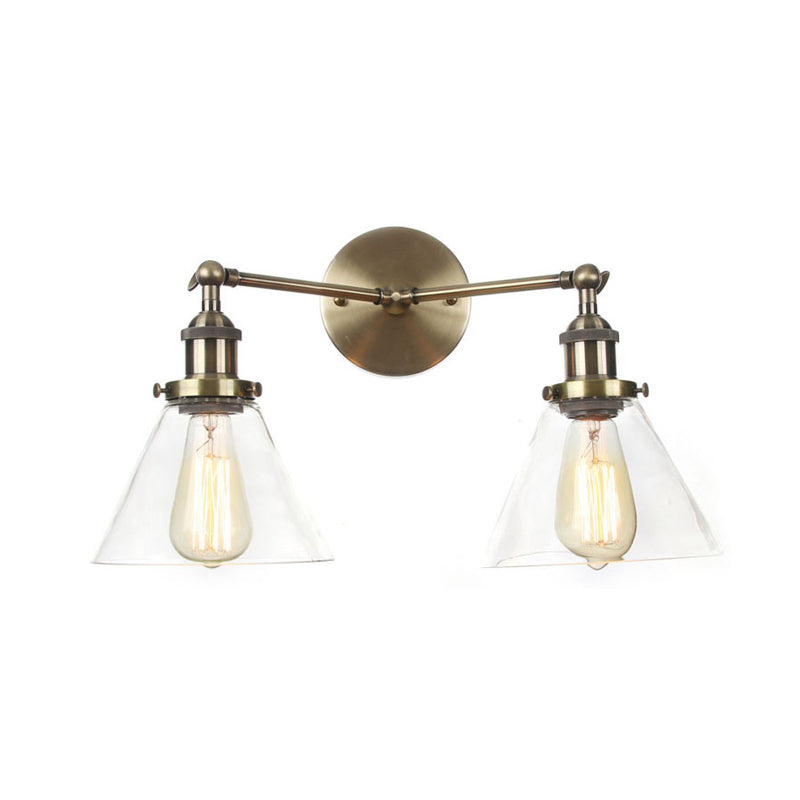 Frendorf | Klarer Glas konische Wandmontage Licht Vintage 2 Lichter Wohnzimmer Wandleuchten Leuchte in Schwarz/Messing/Bronze