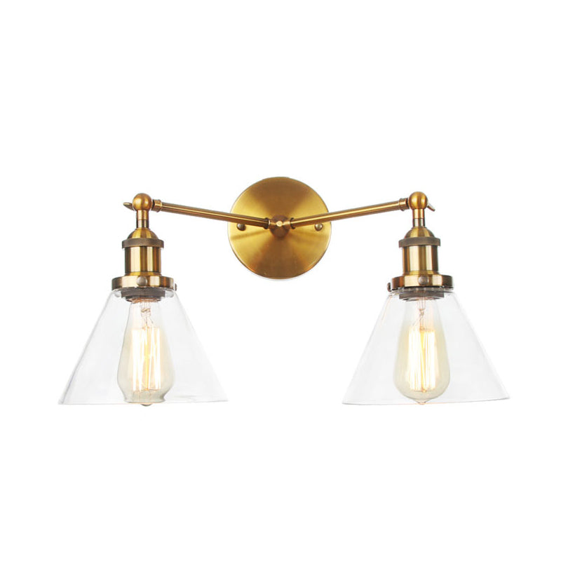 Frendorf | Klarer Glas konische Wandmontage Licht Vintage 2 Lichter Wohnzimmer Wandleuchten Leuchte in Schwarz/Messing/Bronze