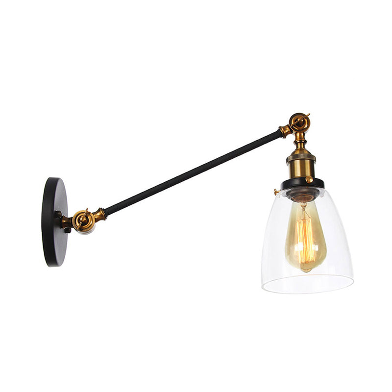Frendorf | Schwarz/Bronze/Messing 1-licht Wandlampenarmatur Industrie-Stil Klarglas Kegelleuchte mit Arm, 8"/12" L