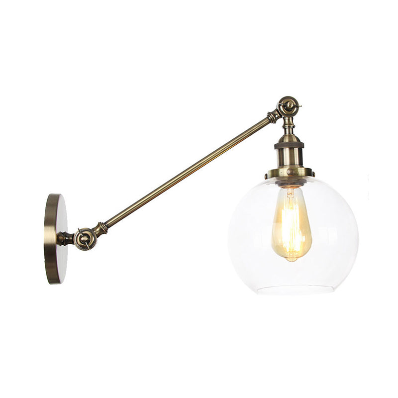 Frendorf | Klar Glas Globe Wandbeleuchtung Landhuis 1 Licht Woonkamer Lichtarmatuur in Zwart/ Messing/ Brons met Arm, 8"/12" L