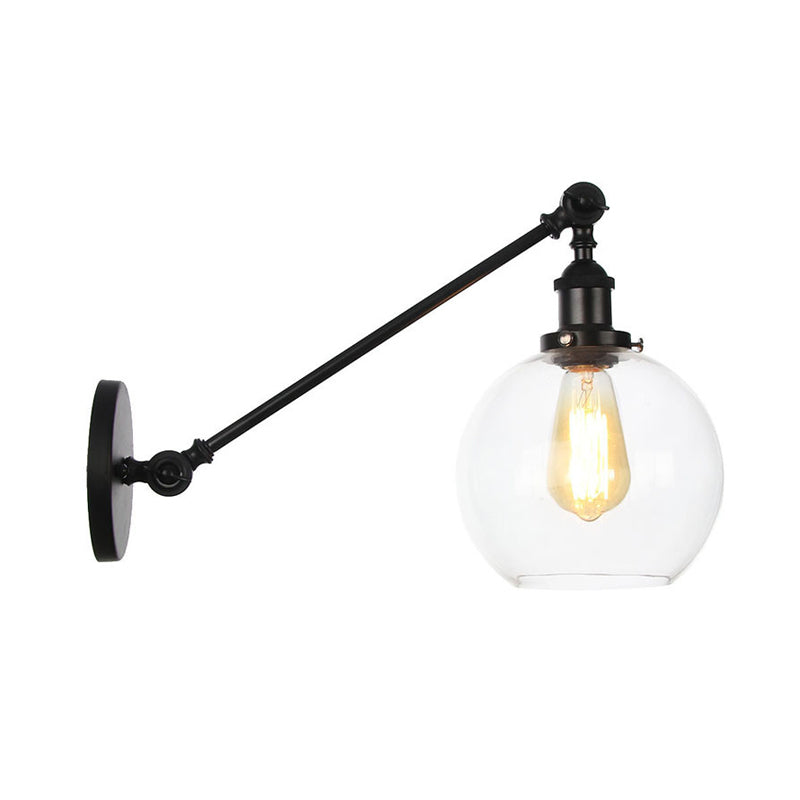 Klares Glas-Globus-Wandlicht Bauernhaus 1 Licht Wohnzimmer Beleuchtung Armatur in Schwarz/Messing/Bronze mit Arm, 8"/12" L