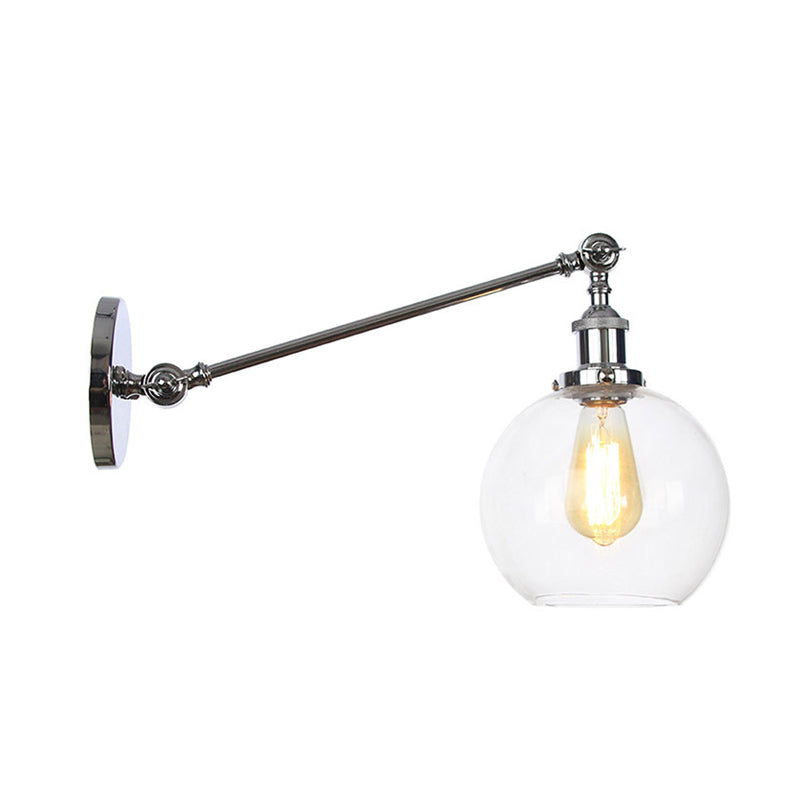 Klares Glas-Globus-Wandlicht Bauernhaus 1 Licht Wohnzimmer Beleuchtung Armatur in Schwarz/Messing/Bronze mit Arm, 8"/12" L