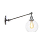 Frendorf | Klar Glas Globe Wandbeleuchtung Landhuis 1 Licht Woonkamer Lichtarmatuur in Zwart/ Messing/ Brons met Arm, 8"/12" L
