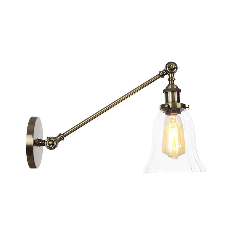 Frendorf | Schwarz/Bronze/Messing 1 Licht Wandbeleuchtungseinheit Vintage Klarglas Glocken Wandlampe mit Arm, 8"/12" Lang