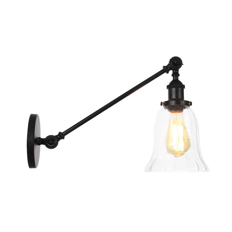 Frendorf | Schwarz/Bronze/Messing 1 Licht Wandbeleuchtungseinheit Vintage Klarglas Glocken Wandlampe mit Arm, 8"/12" Lang