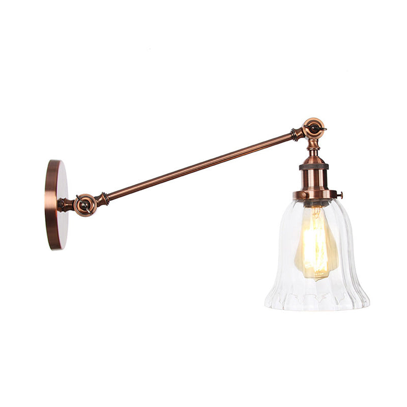 Frendorf | Schwarz/Bronze/Messing 1 Licht Wandbeleuchtungseinheit Vintage Klarglas Glocken Wandlampe mit Arm, 8"/12" Lang