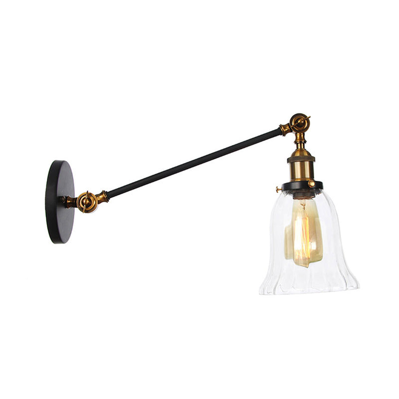 Frendorf | Schwarz/Bronze/Messing 1 Licht Wandbeleuchtungseinheit Vintage Klarglas Glocken Wandlampe mit Arm, 8"/12" Lang