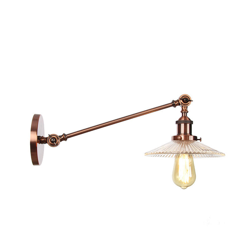 Frendorf | Klar gerilltes Glas Bronze/Messing/Kupfer Wand montierte Lampe Schale 1 Licht Vintage Beleuchtung Leuchte, 8"/12" L Arm