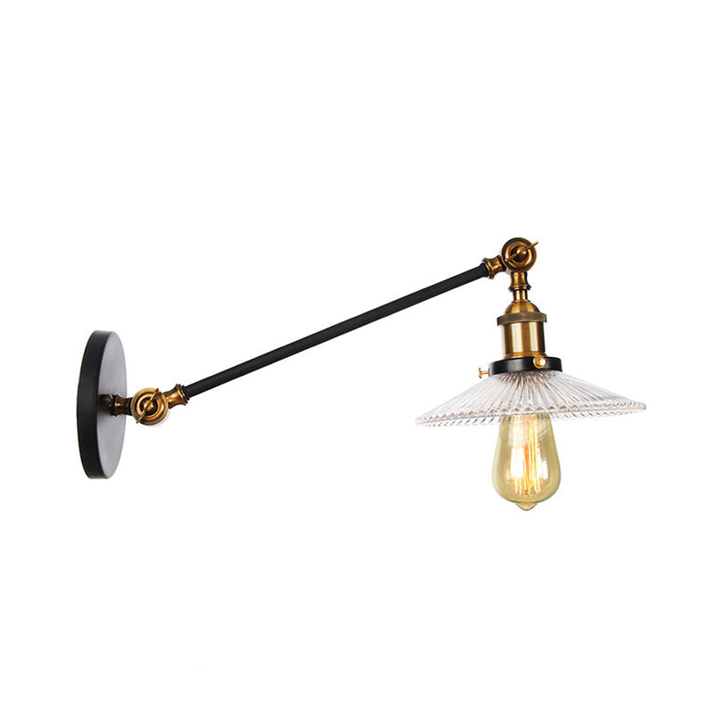 Frendorf | Klar gerilltes Glas Bronze/Messing/Kupfer Wand montierte Lampe Schale 1 Licht Vintage Beleuchtung Leuchte, 8"/12" L Arm