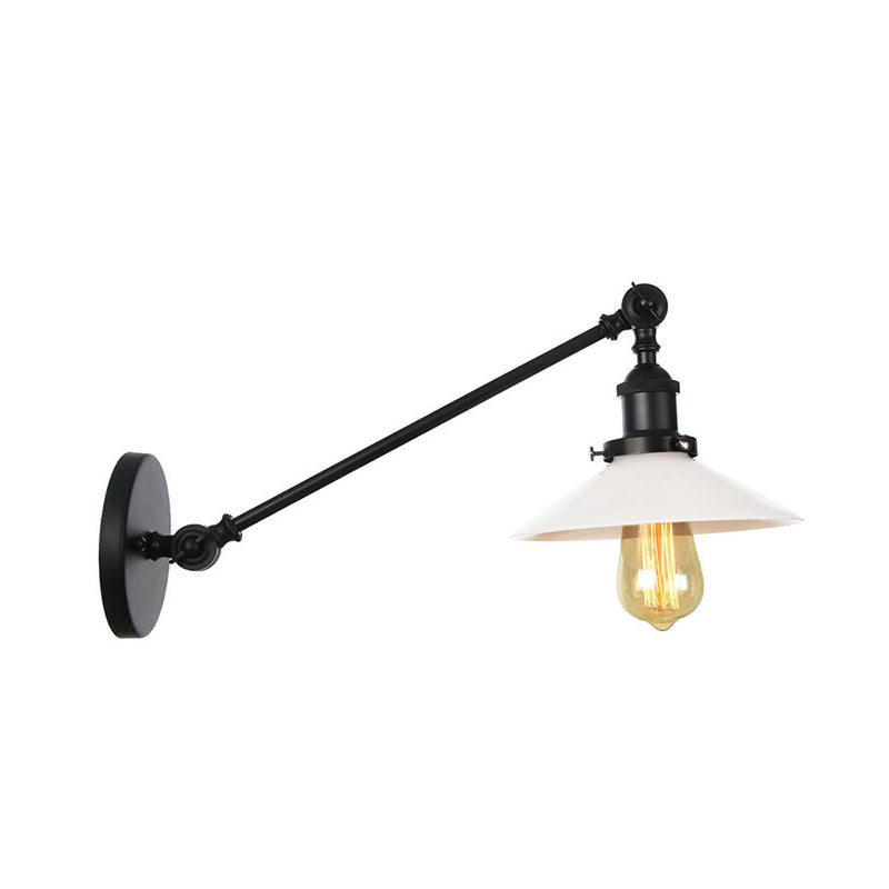 Frendorf | Industriële Conische Wandlamp 1 Licht Opal Glas Wandlamp in Zwart/Roodkoper/Messing met Arm, 8"/12" L