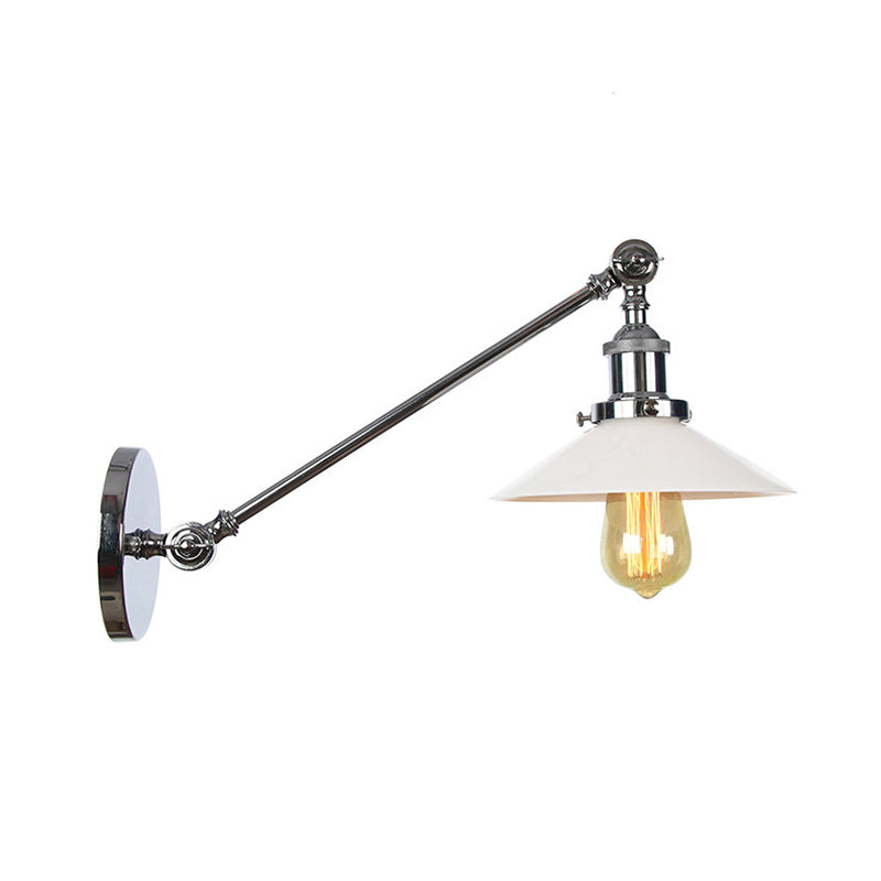 Frendorf | Industriële Conische Wandlamp 1 Licht Opal Glas Wandlamp in Zwart/Roodkoper/Messing met Arm, 8"/12" L