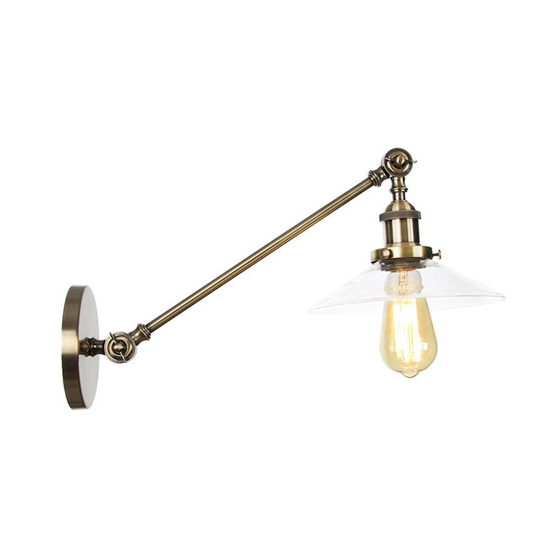 Frendorf | 1 Licht Binnen Wandlamp Vintage Zwart/Brass/Bronze Verlichtingsarmatuur met Kegel Transparante Glazen Shade, 8"/12" L Arm