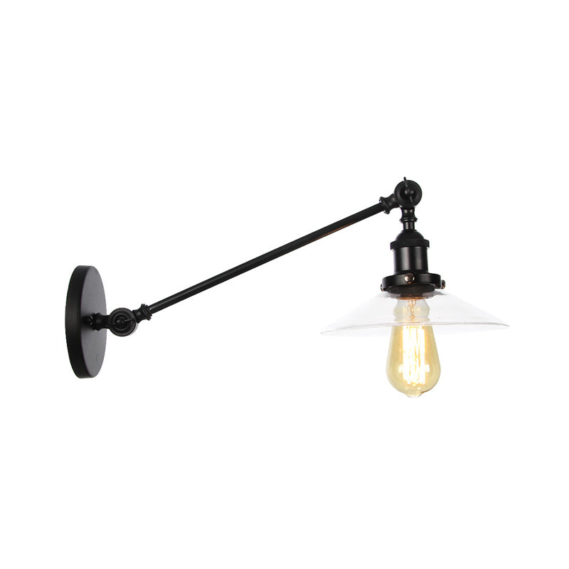 Frendorf | 1 Licht Binnen Wandlamp Vintage Zwart/Brass/Bronze Verlichtingsarmatuur met Kegel Transparante Glazen Shade, 8"/12" L Arm