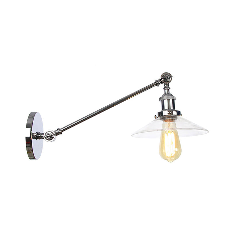 Frendorf | 1 Licht Binnen Wandlamp Vintage Zwart/Brass/Bronze Verlichtingsarmatuur met Kegel Transparante Glazen Shade, 8"/12" L Arm