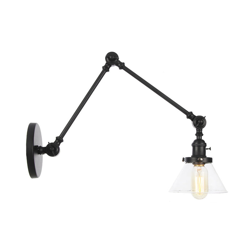 Frendorf | 1 Licht Wandlamp Industriële Conische Duidelijk/Amber Glazen Wandlamp in Zwart/Bronze/Messing met Verstelbare Arm, 8“+8"/8"+8"+8" Lang