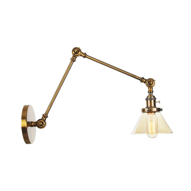 Frendorf | 1 Licht Wandlamp Industriële Conische Duidelijk/Amber Glazen Wandlamp in Zwart/Bronze/Messing met Verstelbare Arm, 8“+8"/8"+8"+8" Lang