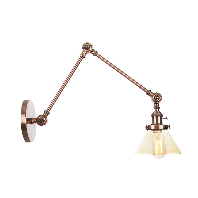 Frendorf | 1 Licht Wandlamp Industriële Conische Duidelijk/Amber Glazen Wandlamp in Zwart/Bronze/Messing met Verstelbare Arm, 8“+8"/8"+8"+8" Lang