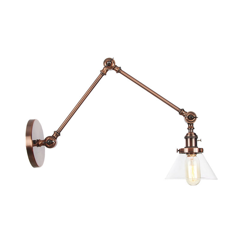 Frendorf | 1 Licht Wandlamp Industriële Conische Duidelijk/Amber Glazen Wandlamp in Zwart/Bronze/Messing met Verstelbare Arm, 8“+8"/8"+8"+8" Lang