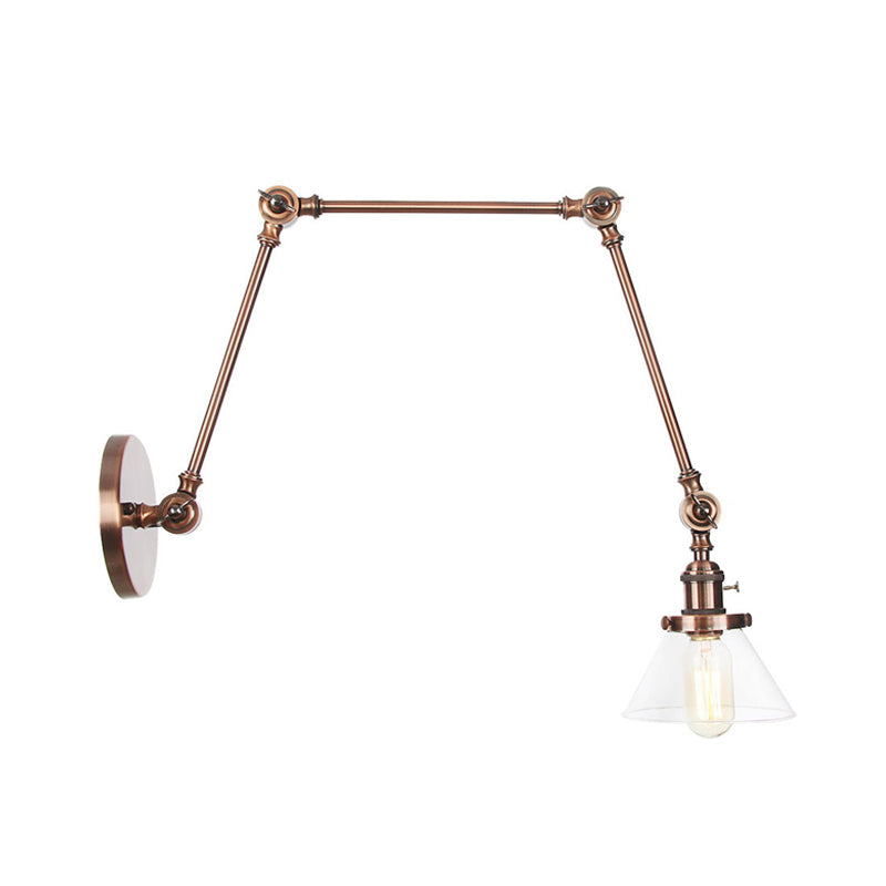 Frendorf | 1 Licht Wandlamp Industriële Conische Duidelijk/Amber Glazen Wandlamp in Zwart/Bronze/Messing met Verstelbare Arm, 8“+8"/8"+8"+8" Lang