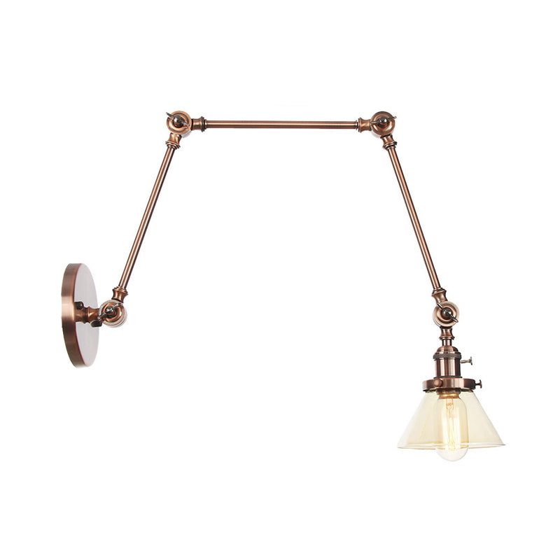 Frendorf | 1 Licht Wandlamp Industriële Conische Duidelijk/Amber Glazen Wandlamp in Zwart/Bronze/Messing met Verstelbare Arm, 8“+8"/8"+8"+8" Lang