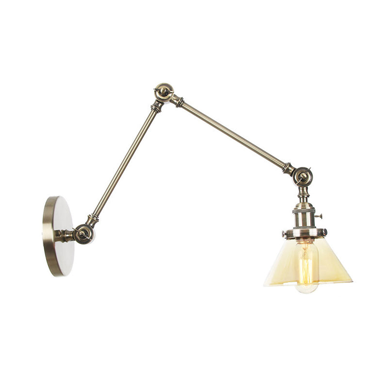 Frendorf | 1 Licht Wandlamp Industriële Conische Duidelijk/Amber Glazen Wandlamp in Zwart/Bronze/Messing met Verstelbare Arm, 8“+8"/8"+8"+8" Lang