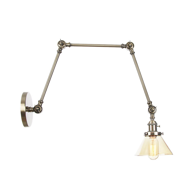 Frendorf | 1 Licht Wandlamp Industriële Conische Duidelijk/Amber Glazen Wandlamp in Zwart/Bronze/Messing met Verstelbare Arm, 8“+8"/8"+8"+8" Lang