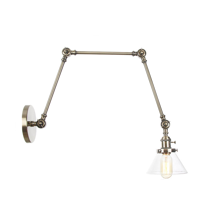 Frendorf | 1 Licht Wandlamp Industriële Conische Duidelijk/Amber Glazen Wandlamp in Zwart/Bronze/Messing met Verstelbare Arm, 8“+8"/8"+8"+8" Lang