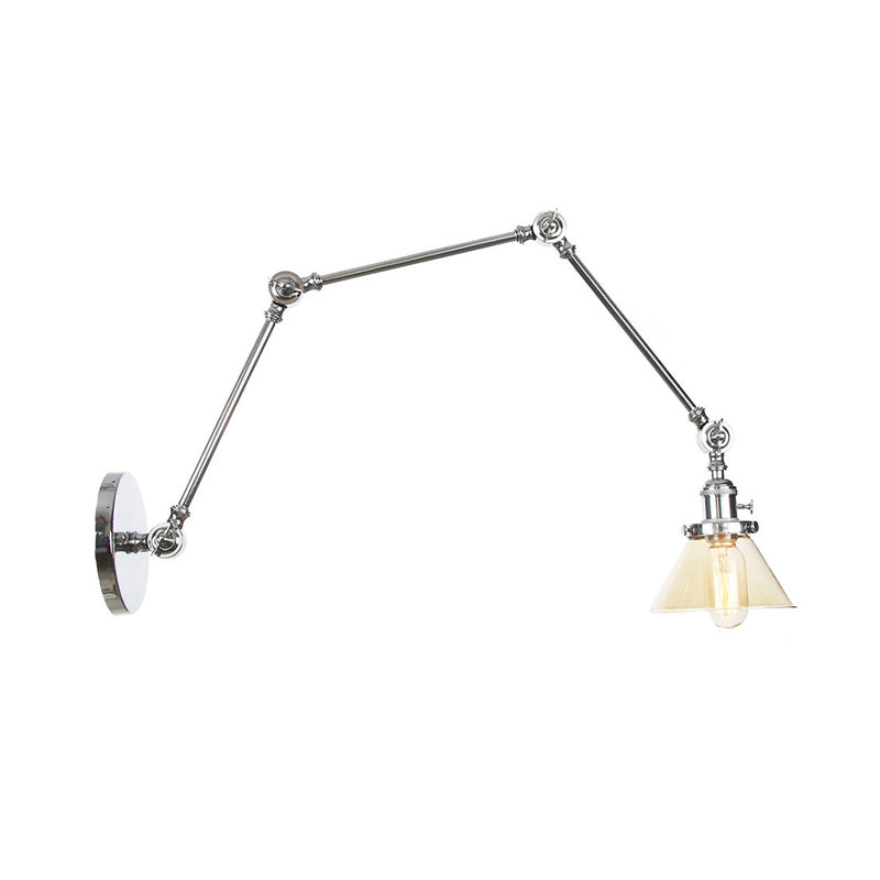 Frendorf | 1 Licht Wandlamp Industriële Conische Duidelijk/Amber Glazen Wandlamp in Zwart/Bronze/Messing met Verstelbare Arm, 8“+8"/8"+8"+8" Lang
