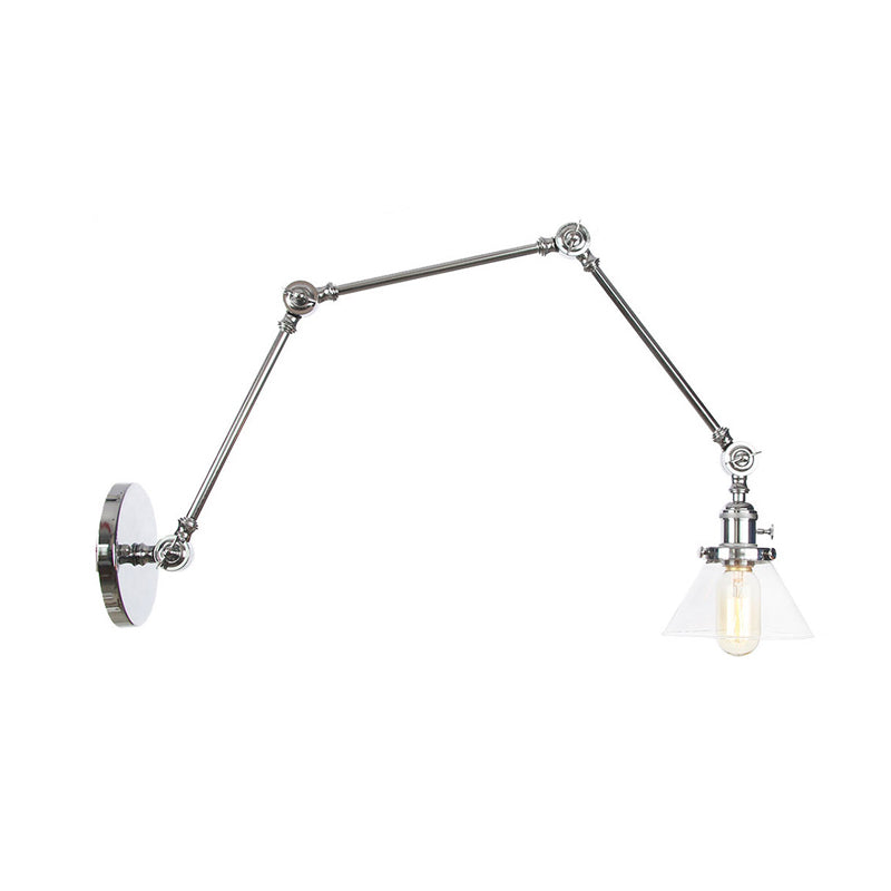 Frendorf | 1 Licht Wandlamp Industriële Conische Duidelijk/Amber Glazen Wandlamp in Zwart/Bronze/Messing met Verstelbare Arm, 8“+8"/8"+8"+8" Lang