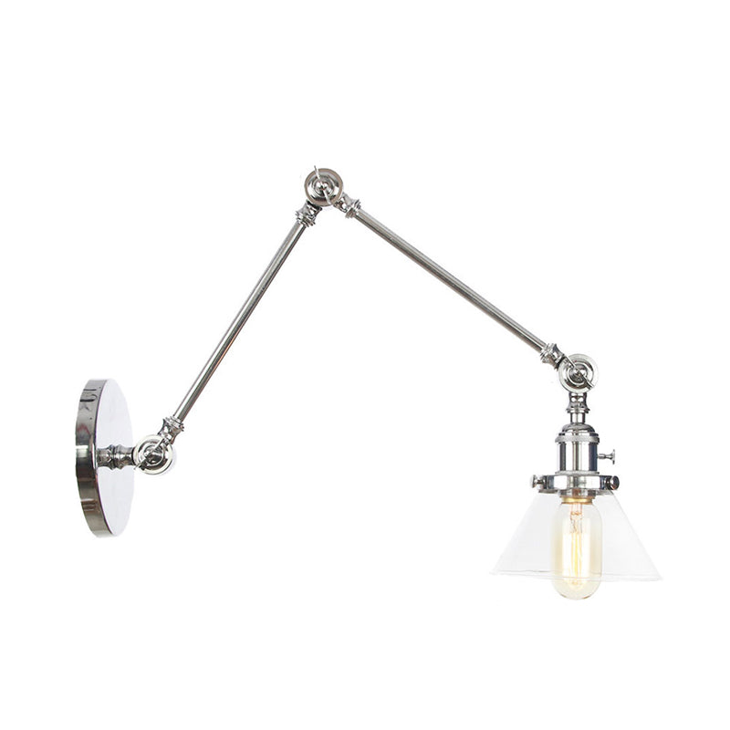 Frendorf | 1 Licht Wandlamp Industriële Conische Duidelijk/Amber Glazen Wandlamp in Zwart/Bronze/Messing met Verstelbare Arm, 8“+8"/8"+8"+8" Lang