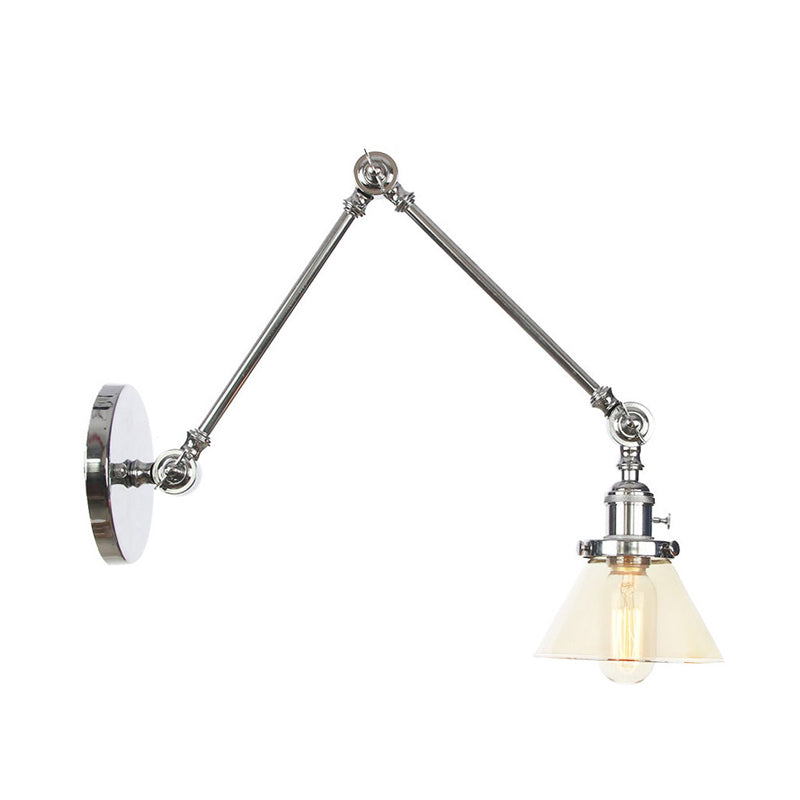 Frendorf | 1 Licht Wandlamp Industriële Conische Duidelijk/Amber Glazen Wandlamp in Zwart/Bronze/Messing met Verstelbare Arm, 8“+8"/8"+8"+8" Lang