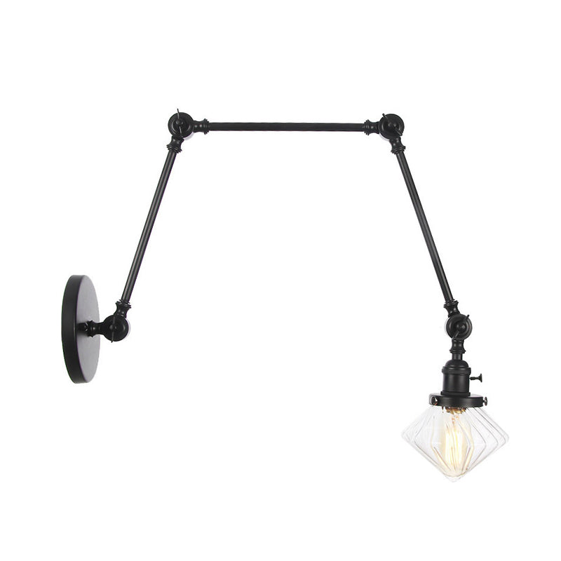 Frendorf | 1 Licht Esszimmer Wandleuchte Vintage Schwarz/Bronze/ Messing Wandmontierte Lampe mit Diamant Klar/Amber Glasschirm, 8"+8"/8"+8"+8" L Verstellbarer Arm