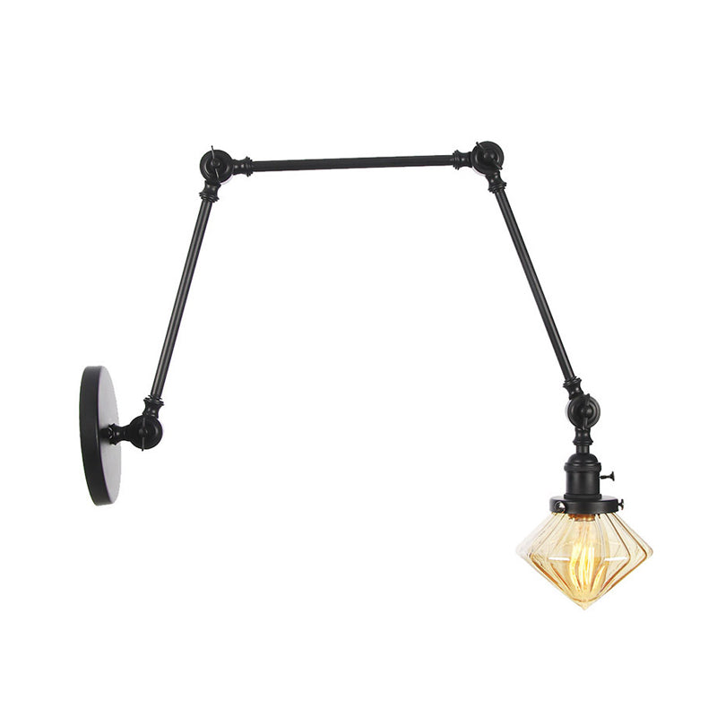 Frendorf | 1 Licht Esszimmer Wandleuchte Vintage Schwarz/Bronze/ Messing Wandmontierte Lampe mit Diamant Klar/Amber Glasschirm, 8"+8"/8"+8"+8" L Verstellbarer Arm