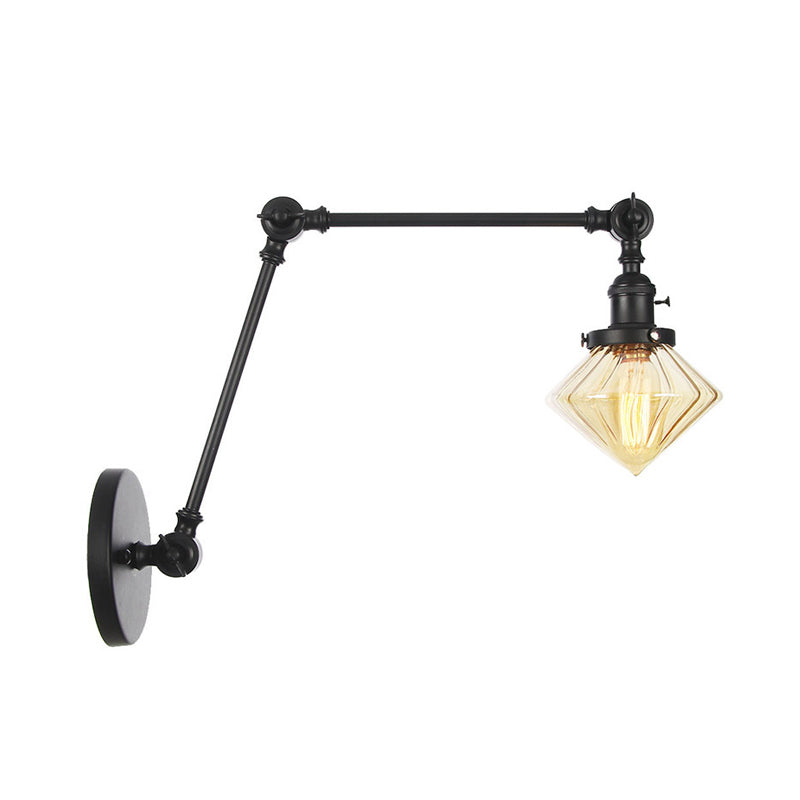 Frendorf | 1 Licht Esszimmer Wandleuchte Vintage Schwarz/Bronze/ Messing Wandmontierte Lampe mit Diamant Klar/Amber Glasschirm, 8"+8"/8"+8"+8" L Verstellbarer Arm