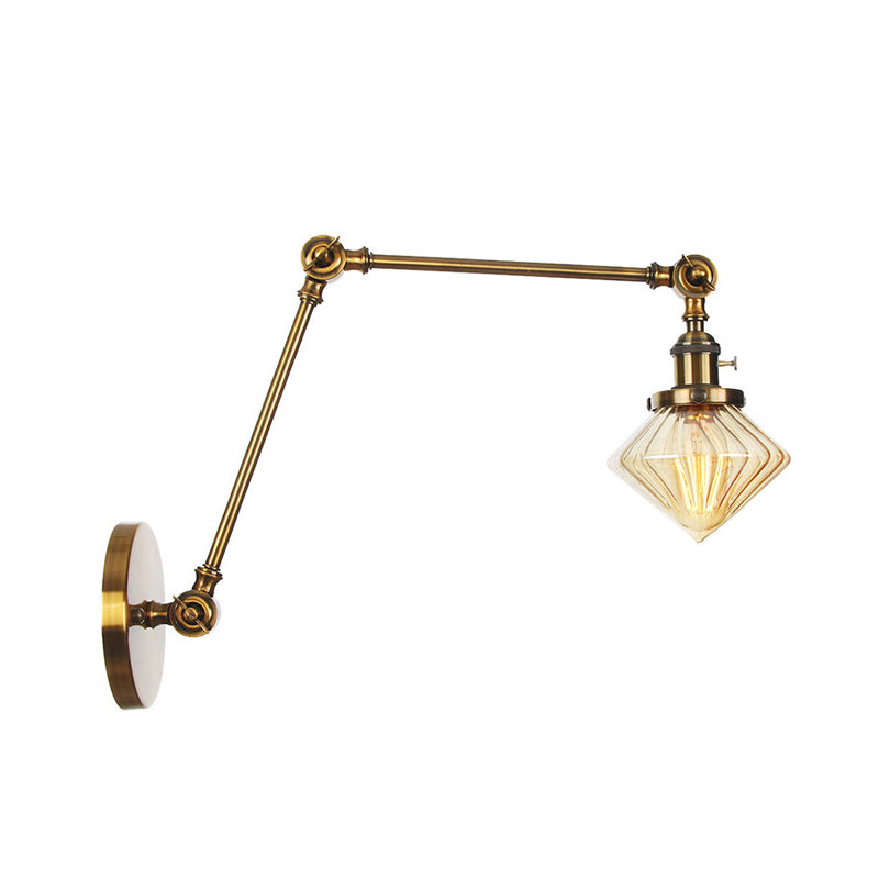 Frendorf | 1 Licht Esszimmer Wandleuchte Vintage Schwarz/Bronze/ Messing Wandmontierte Lampe mit Diamant Klar/Amber Glasschirm, 8"+8"/8"+8"+8" L Verstellbarer Arm