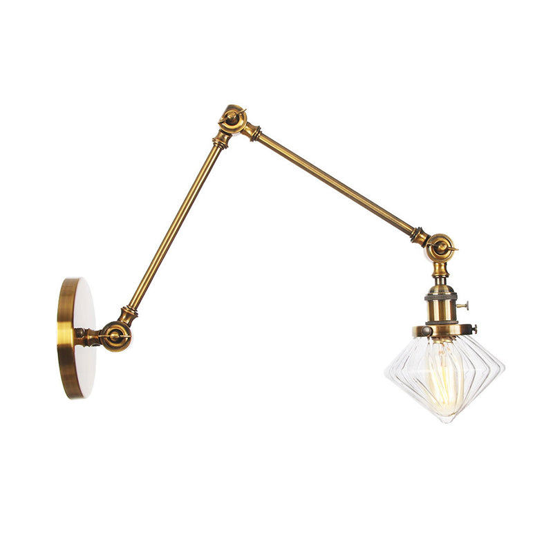 Frendorf | 1 Licht Esszimmer Wandleuchte Vintage Schwarz/Bronze/ Messing Wandmontierte Lampe mit Diamant Klar/Amber Glasschirm, 8"+8"/8"+8"+8" L Verstellbarer Arm