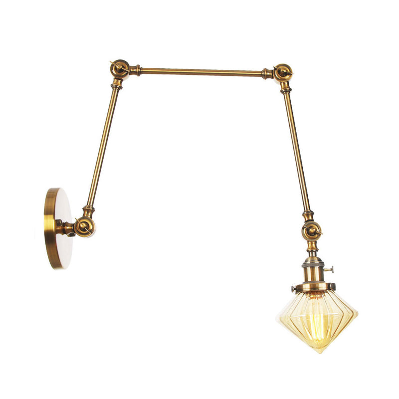 Frendorf | 1 Licht Esszimmer Wandleuchte Vintage Schwarz/Bronze/ Messing Wandmontierte Lampe mit Diamant Klar/Amber Glasschirm, 8"+8"/8"+8"+8" L Verstellbarer Arm