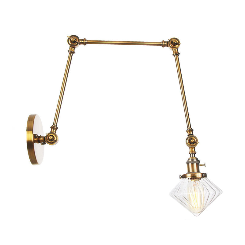 Frendorf | 1 Licht Esszimmer Wandleuchte Vintage Schwarz/Bronze/ Messing Wandmontierte Lampe mit Diamant Klar/Amber Glasschirm, 8"+8"/8"+8"+8" L Verstellbarer Arm