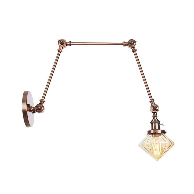 Frendorf | 1 Licht Esszimmer Wandleuchte Vintage Schwarz/Bronze/ Messing Wandmontierte Lampe mit Diamant Klar/Amber Glasschirm, 8"+8"/8"+8"+8" L Verstellbarer Arm
