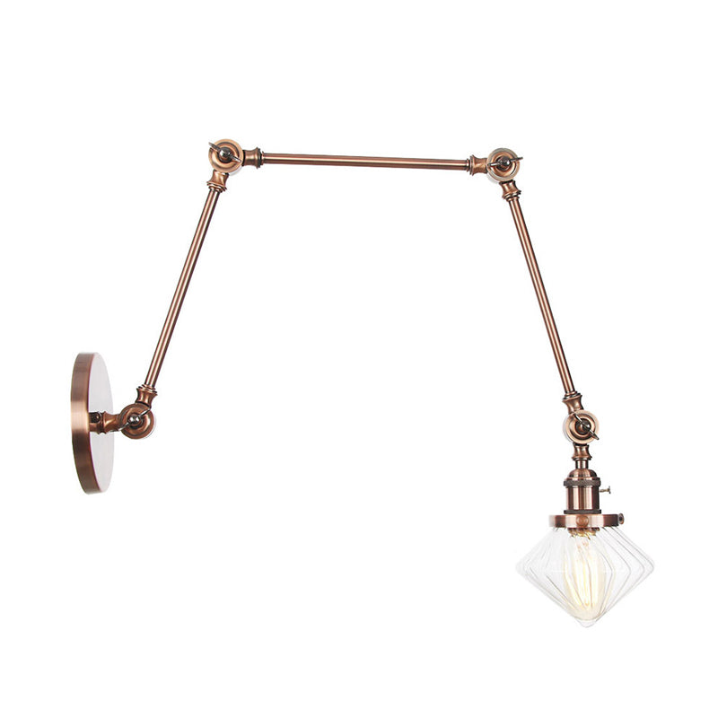 Frendorf | 1 Licht Esszimmer Wandleuchte Vintage Schwarz/Bronze/ Messing Wandmontierte Lampe mit Diamant Klar/Amber Glasschirm, 8"+8"/8"+8"+8" L Verstellbarer Arm
