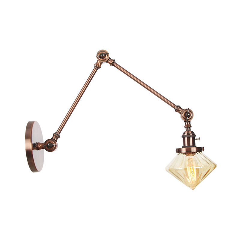 Frendorf | 1 Licht Esszimmer Wandleuchte Vintage Schwarz/Bronze/ Messing Wandmontierte Lampe mit Diamant Klar/Amber Glasschirm, 8"+8"/8"+8"+8" L Verstellbarer Arm