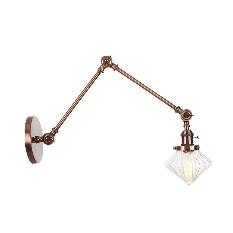 Frendorf | 1 Licht Esszimmer Wandleuchte Vintage Schwarz/Bronze/ Messing Wandmontierte Lampe mit Diamant Klar/Amber Glasschirm, 8"+8"/8"+8"+8" L Verstellbarer Arm