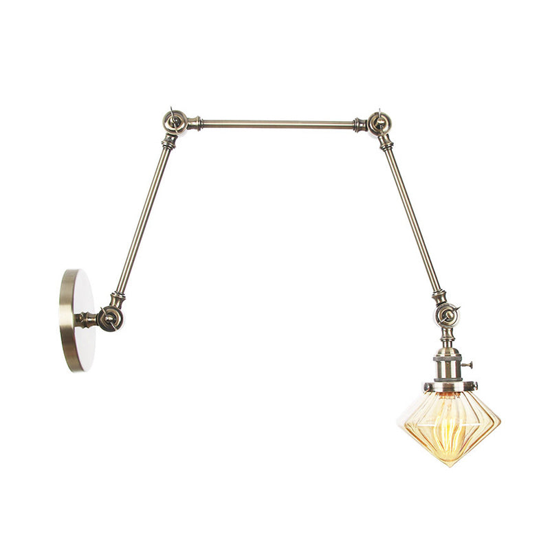 Frendorf | 1 Licht Esszimmer Wandleuchte Vintage Schwarz/Bronze/ Messing Wandmontierte Lampe mit Diamant Klar/Amber Glasschirm, 8"+8"/8"+8"+8" L Verstellbarer Arm