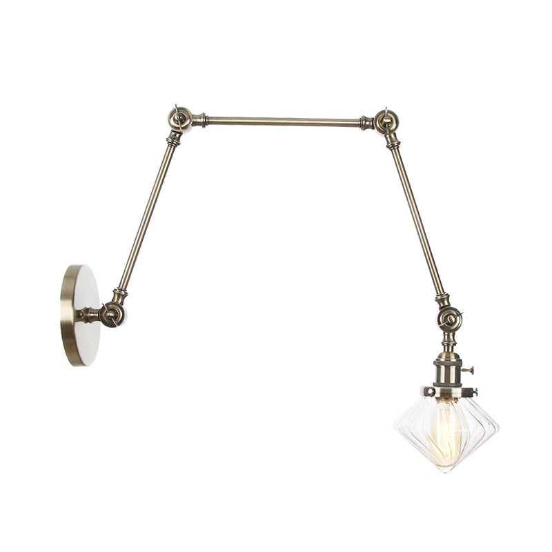 Frendorf | 1 Licht Esszimmer Wandleuchte Vintage Schwarz/Bronze/ Messing Wandmontierte Lampe mit Diamant Klar/Amber Glasschirm, 8"+8"/8"+8"+8" L Verstellbarer Arm