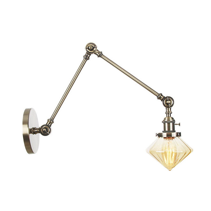 Frendorf | 1 Licht Esszimmer Wandleuchte Vintage Schwarz/Bronze/ Messing Wandmontierte Lampe mit Diamant Klar/Amber Glasschirm, 8"+8"/8"+8"+8" L Verstellbarer Arm
