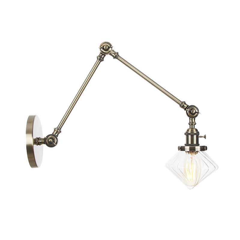 Frendorf | 1 Licht Esszimmer Wandleuchte Vintage Schwarz/Bronze/ Messing Wandmontierte Lampe mit Diamant Klar/Amber Glasschirm, 8"+8"/8"+8"+8" L Verstellbarer Arm