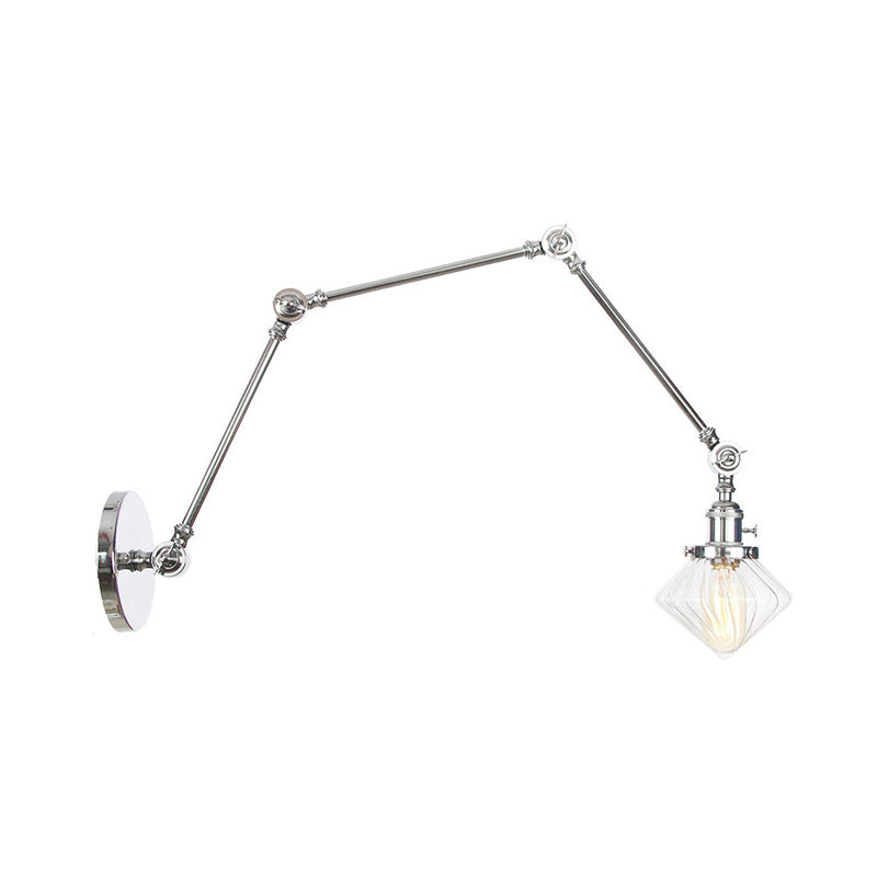 Frendorf | 1 Licht Esszimmer Wandleuchte Vintage Schwarz/Bronze/ Messing Wandmontierte Lampe mit Diamant Klar/Amber Glasschirm, 8"+8"/8"+8"+8" L Verstellbarer Arm