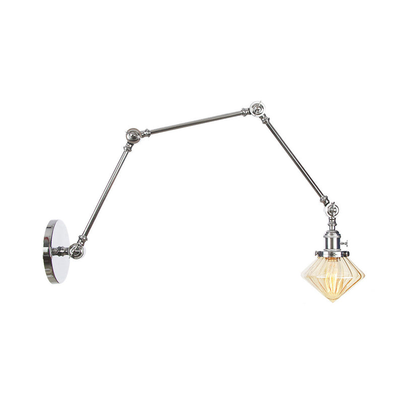 Frendorf | 1 Licht Esszimmer Wandleuchte Vintage Schwarz/Bronze/ Messing Wandmontierte Lampe mit Diamant Klar/Amber Glasschirm, 8"+8"/8"+8"+8" L Verstellbarer Arm